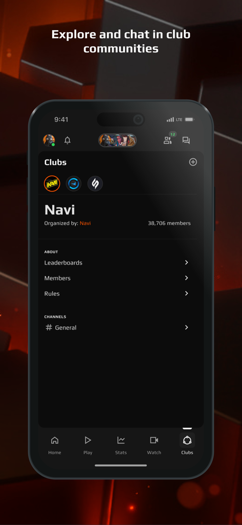 FACEIT - CS2 Command Centre - Interface of the FACEIT mobile app showing the Navi club community page