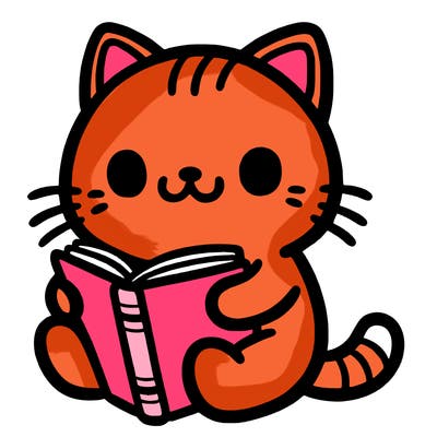 cat reading a book