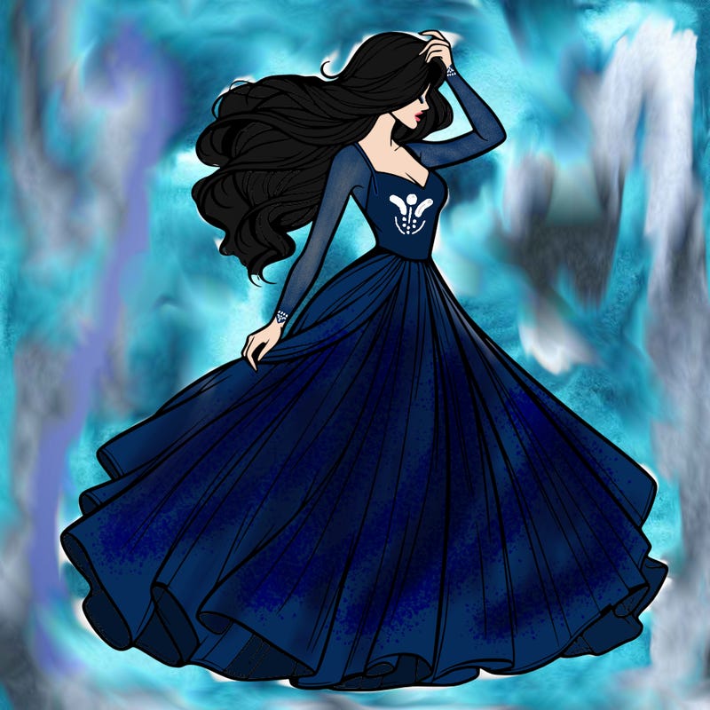 realistic woman with dress flowing in the wind