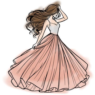 realistic woman with dress flowing in the wind