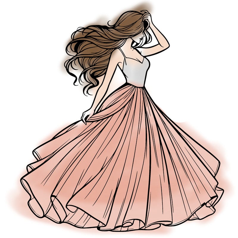 realistic woman with dress flowing in the wind