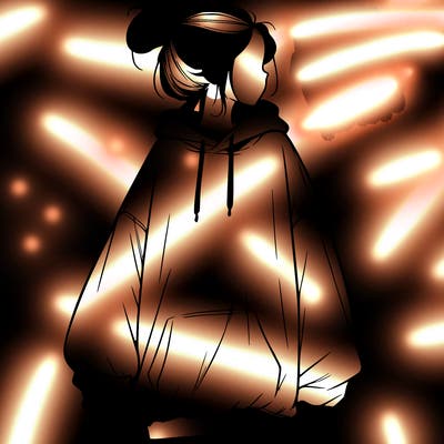 realistic girl with a oversized sweatshirt on and a bun