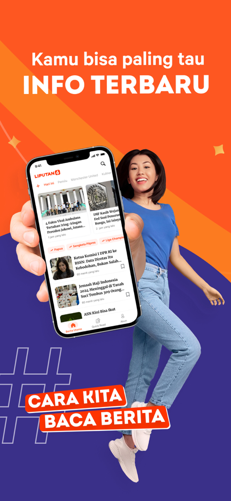 Liputan6.com - Berita Terkini - A smartphone screen showing the Liputan6 news app interface with latest Indonesian news stories.