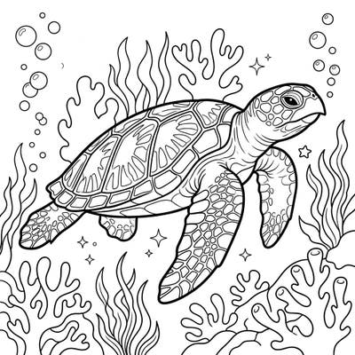 Embark on an underwater adventure with this charming Hawksbill Sea Turtle coloring page, specially designed for kids aged 4-8. Little artists will love bringing this detailed ocean friend and its coral reef home to life with their favorite colors.