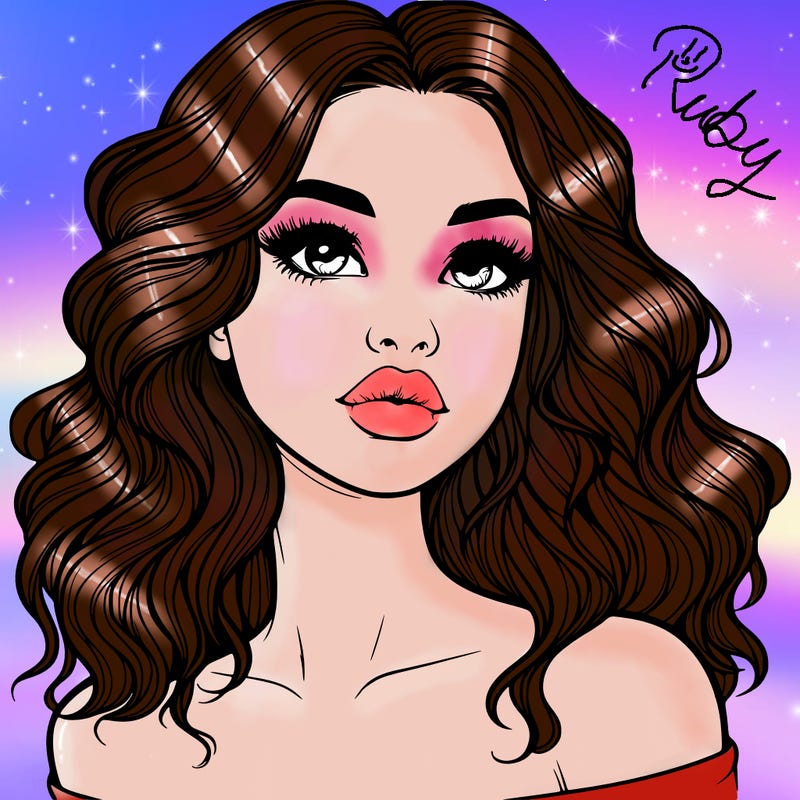 realistic girl with wavy hair and lips