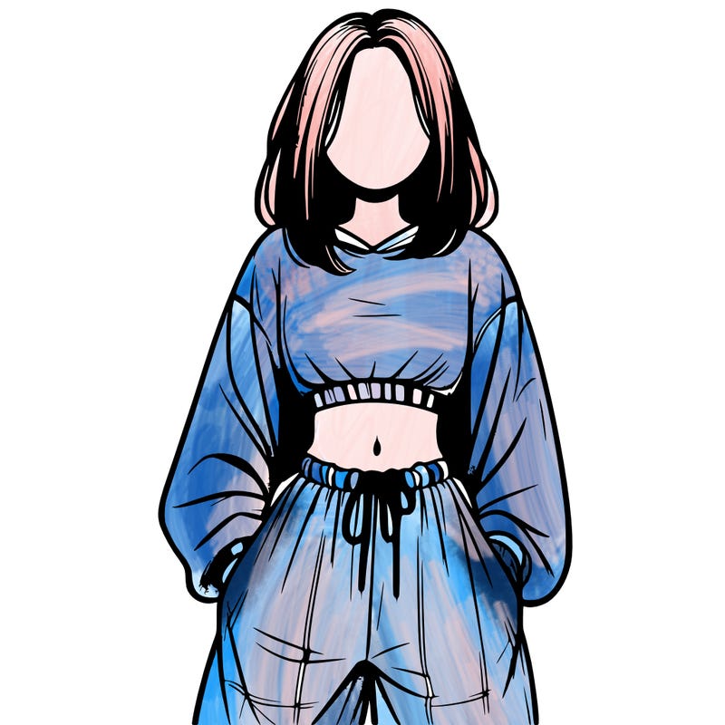 realistic girl faceless with baggy pants and a crop top