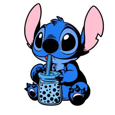 stitch drinking boba tea