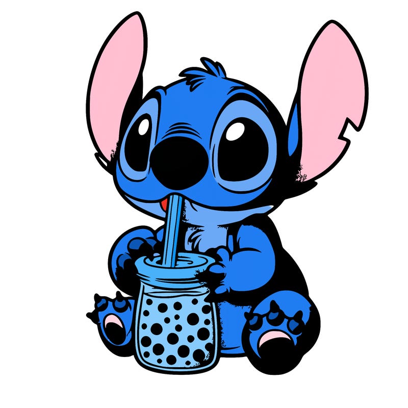 stitch drinking boba tea