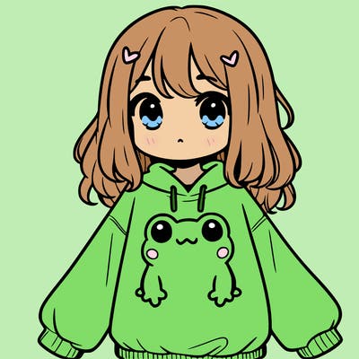 girl wearing frogging sweatshirt