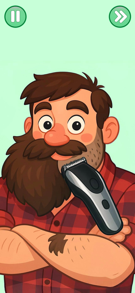 SatisPuzzle: Perfect Tidy Ocd - A cartoon man getting his thick beard trimmed with an electric clipper in a satisfying grooming level