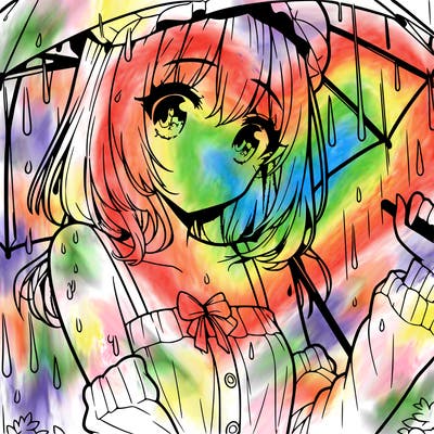 pretty anime girl in the rain