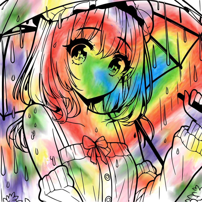 pretty anime girl in the rain