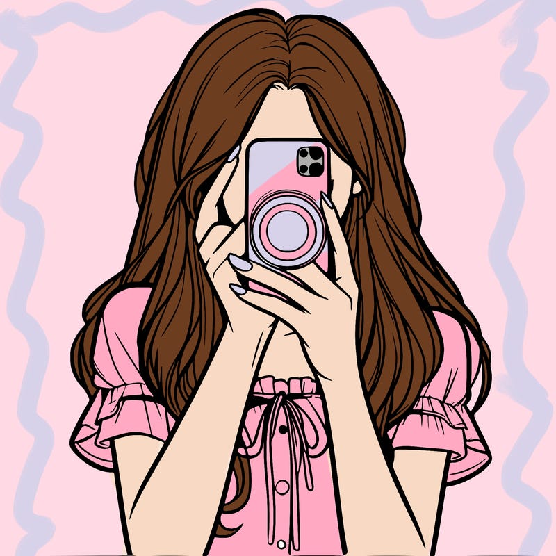 a realistic girl holding her phone taking pictures