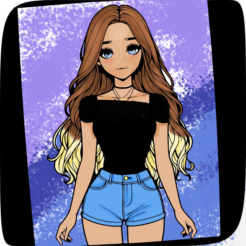 a realistic girl with long hair and in a crop top and shprts