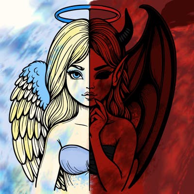 realistic angel half demon