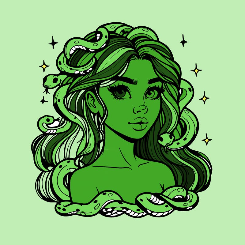 realistic girl with snakes as hair