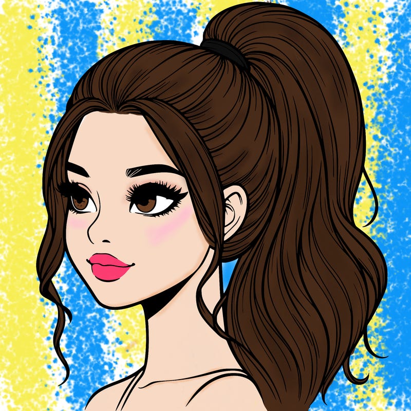 realistic girl with a high ponytail