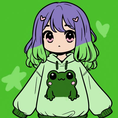 girl wearing frogging sweatshirt