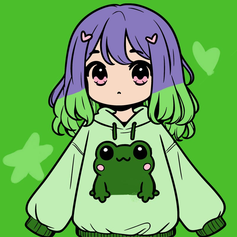 girl wearing frogging sweatshirt