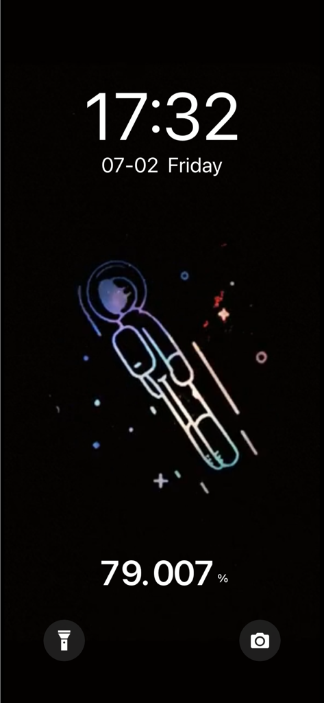 Custom astronaut charging animation on an iPhone lock screen with battery percentage