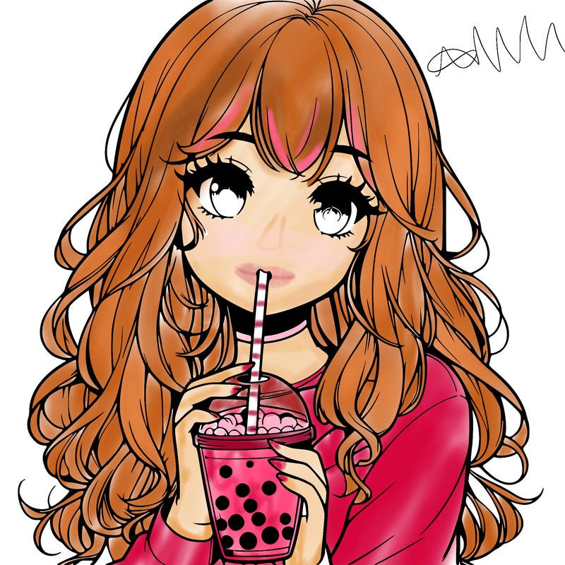realistic girl drink a boba
