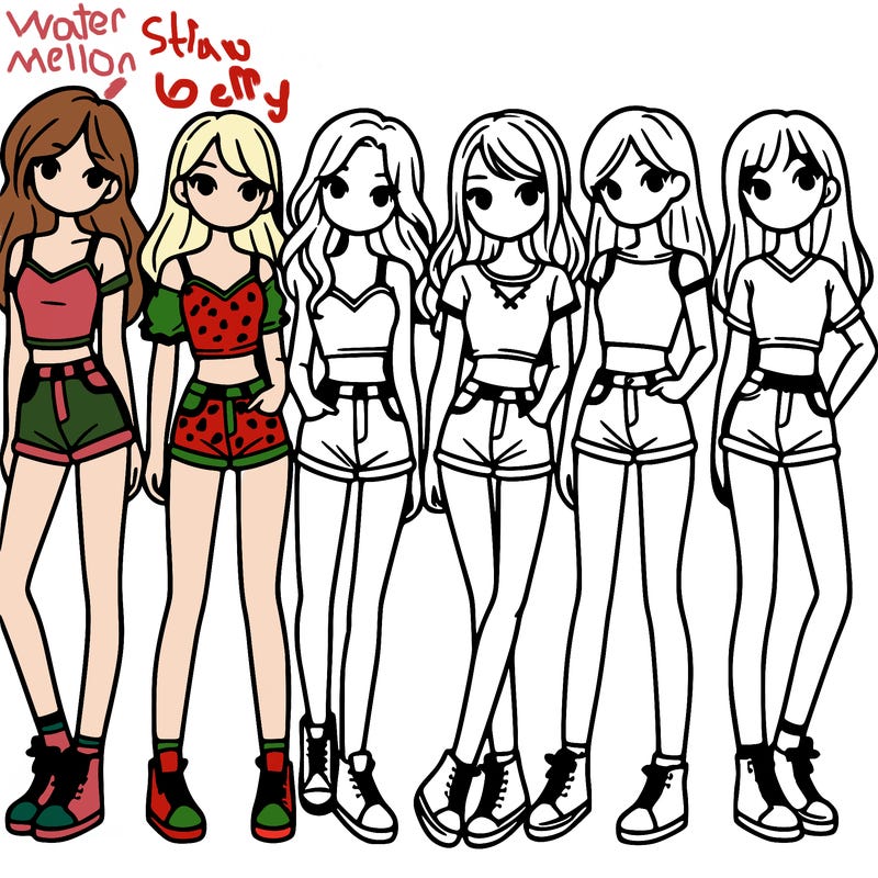 a group of girls wearing crop tops and shorts