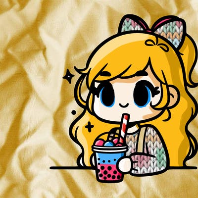 1 cute girl with boba
