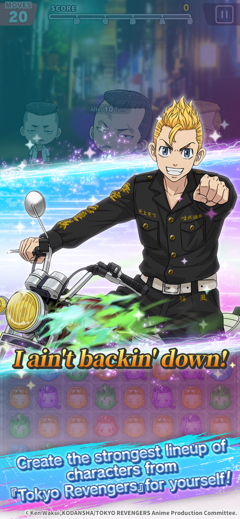 Tokyo Revengers PUZZ REVE! - Tokyo Revengers PUZZ REVE match 3 puzzle gameplay with Takemichi Hanagaki on a motorcycle