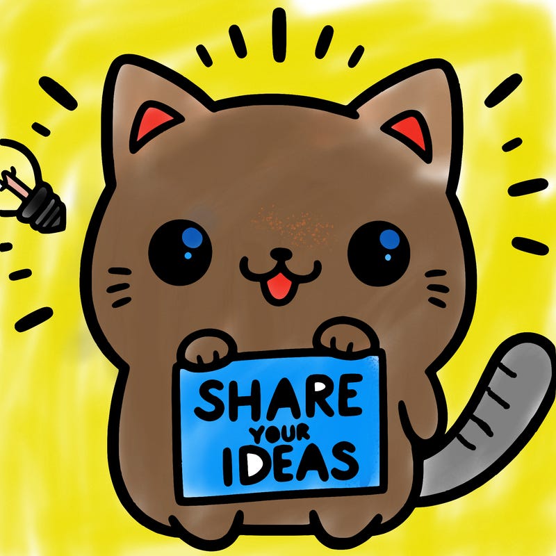 a cute cat saying share your ideas