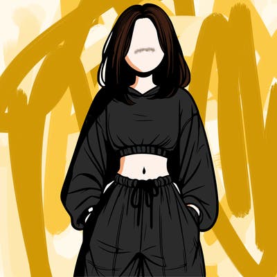 realistic girl faceless with baggy pants and a crop top