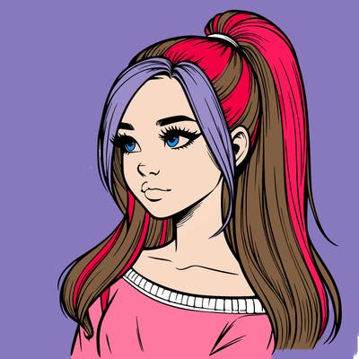 realistic girl with a high ponytail