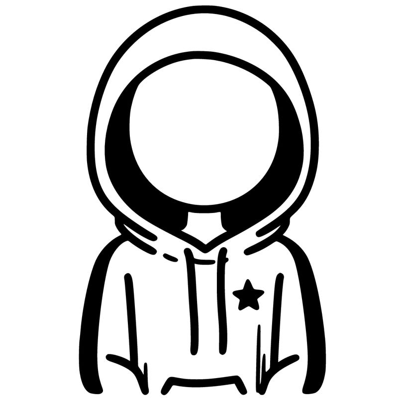 a person with non face waering a hoodie with a small star symbol on the hoodie