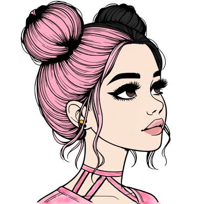 realistic girl with buns on the top of her head