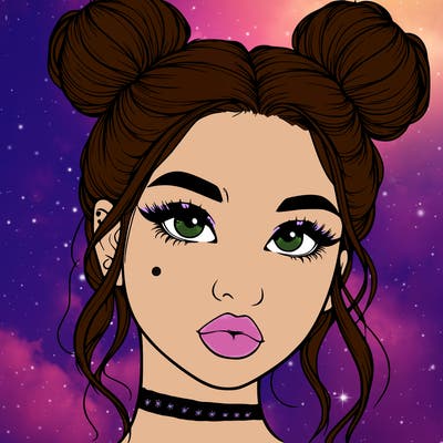 realistic girl with two buns on her hair and lips