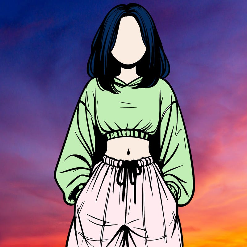 realistic girl faceless with baggy pants and a crop top