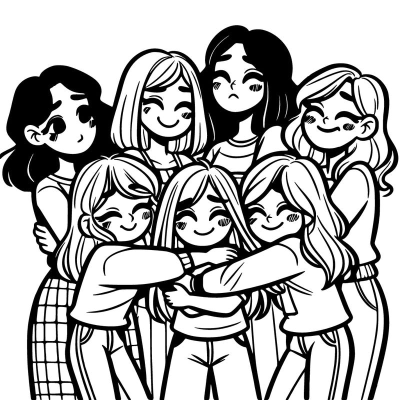 five girls huging