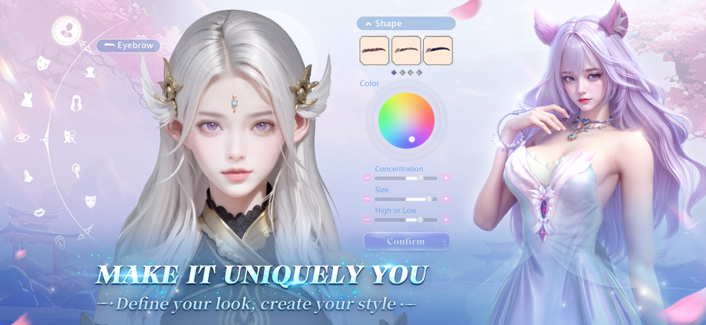 Perfect World: Ascend - Pantalla detallada de personalización de personajes en Perfect World Ascend con edición facial avanzada y una paleta de colores