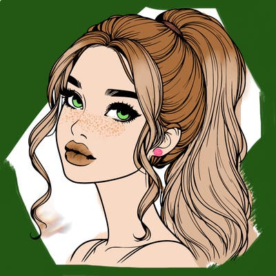 realistic girl with a ponytail on her hair and lips