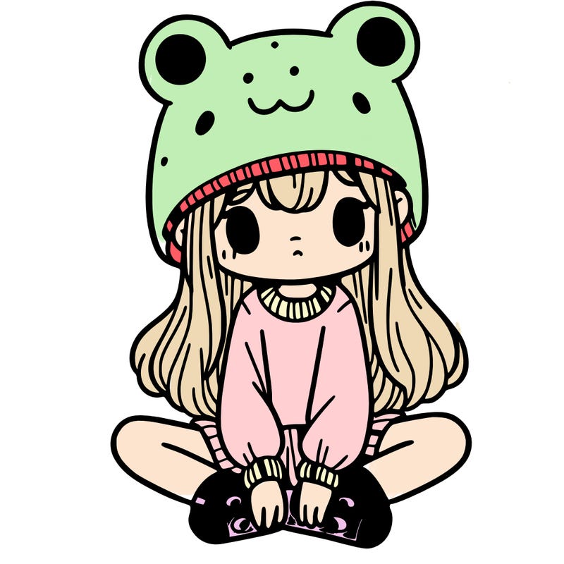 a girl wearing a frog hat and some frog socks