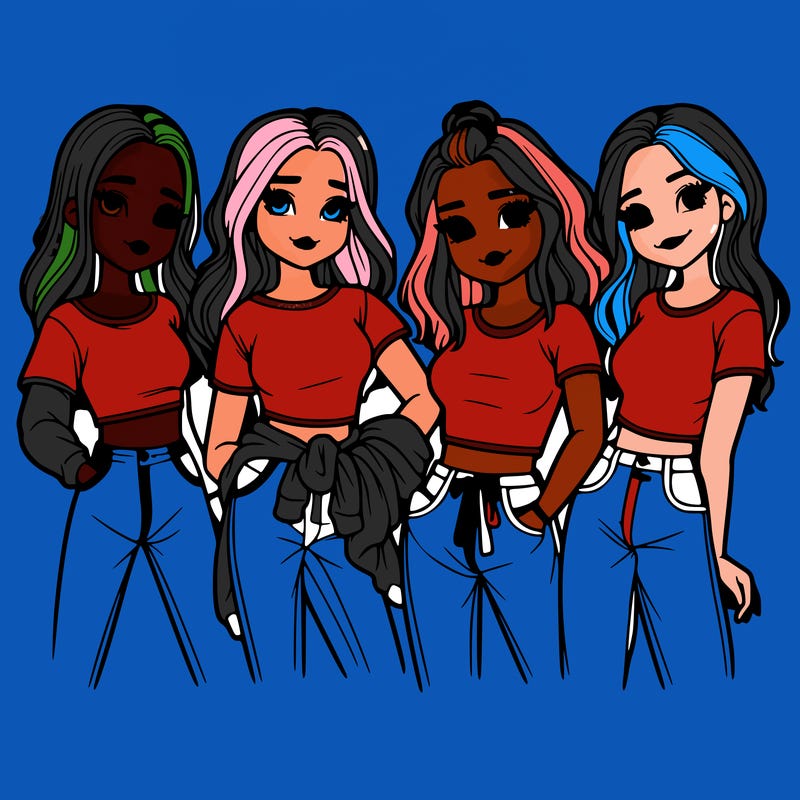 4 teenage girls in big shirts