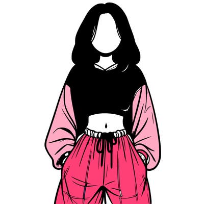 realistic girl faceless with baggy pants and a crop top