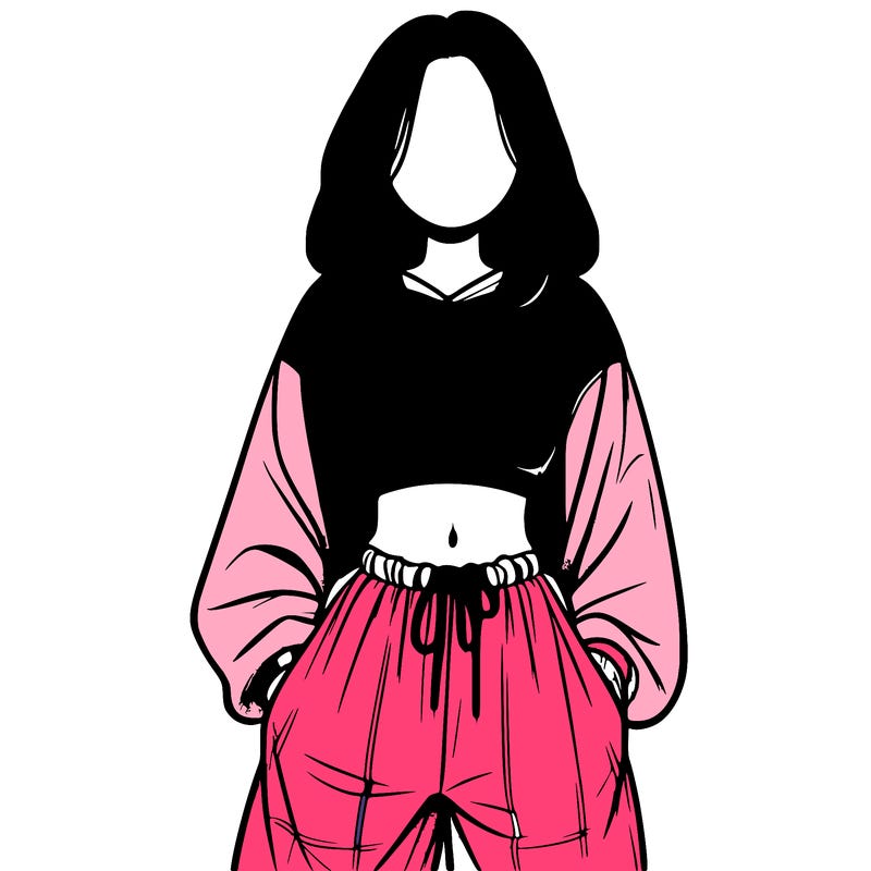 realistic girl faceless with baggy pants and a crop top
