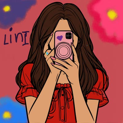 a realistic girl holding her phone taking pictures