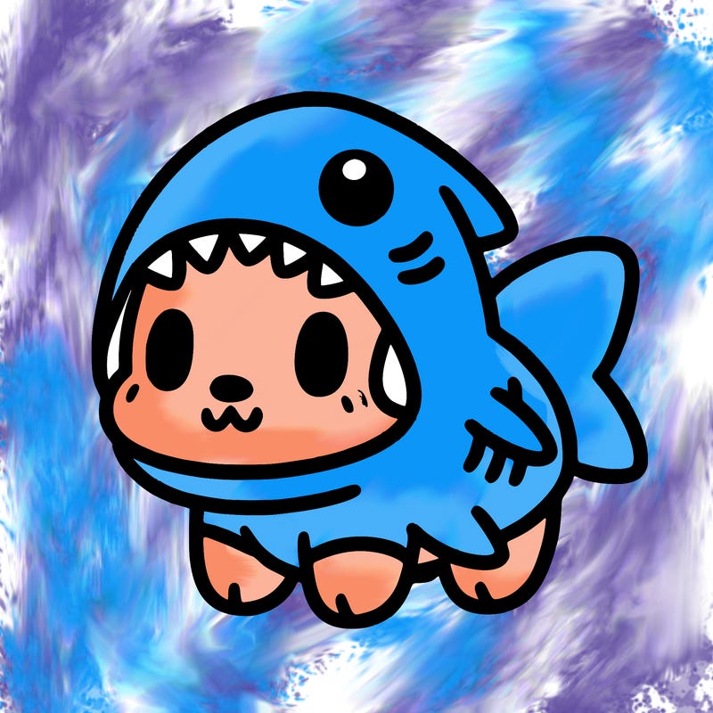 cute dog wearing a shark costume