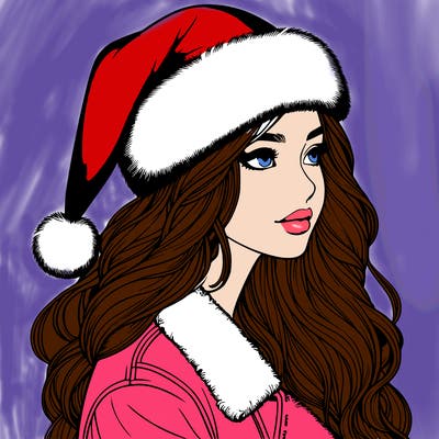 realistic girl in santa hat