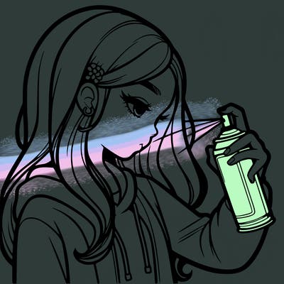 a realistic girl spray painting