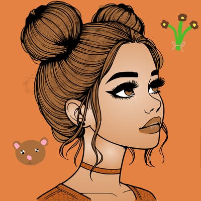 realistic girl with buns on the top of her head