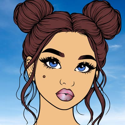 realistic girl with two buns on her hair and lips
