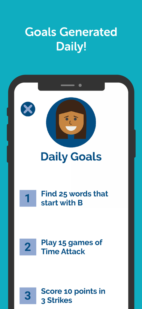 Daily Goals interface in the Spell Me word game app