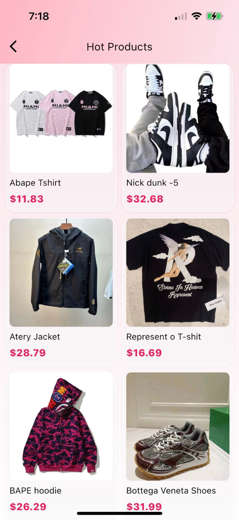 Oopbuy mobile app interface showing a grid of hot products including sneakers and streetwear clothing with prices